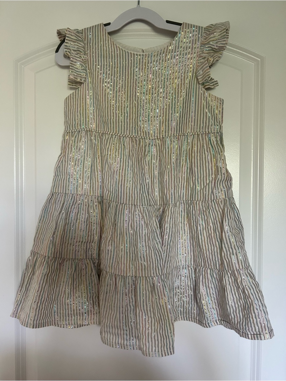 Cat & Jack Cream Sequin Stripe Tiered Dress